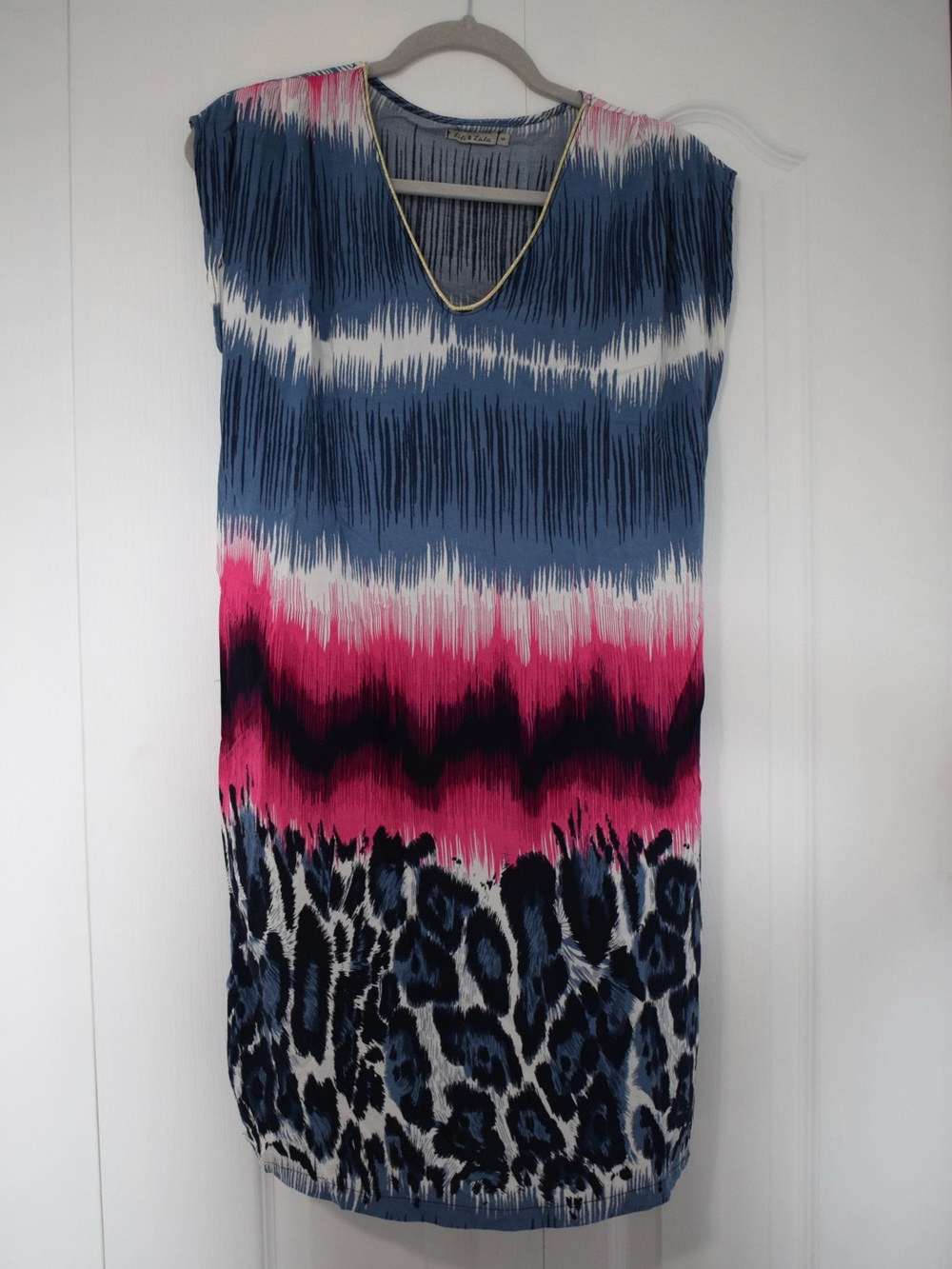 Bold Pink & Blue Patterned Women’s Swim Cover-Up Dress